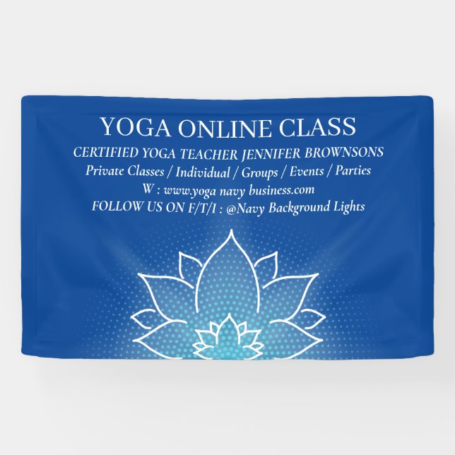 Navy Blue Meditation Salon Yoga Lotus Banner (Horizontal)