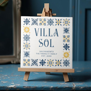 Navy Blue Mediterranean Design Floral Geometric  Tile