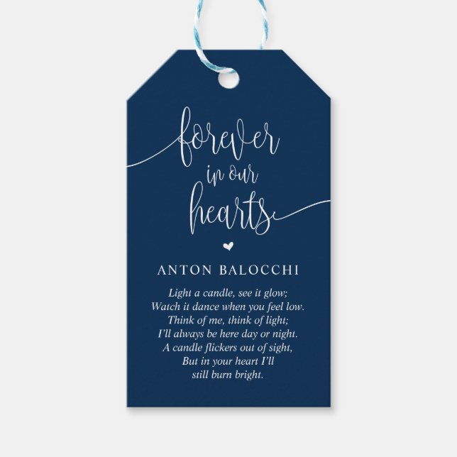 Navy Blue, Memorial Candle, Funeral Service Tag (Front)