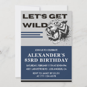 Navy Blue Men 83rd birthday invitations Tiger
