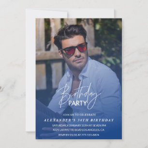  Navy blue Men Photo 34th birthday party Invitation