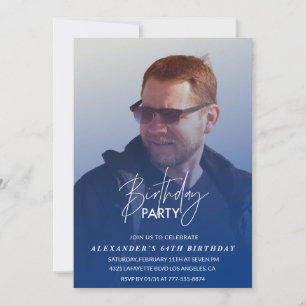 Navy blue Men Photo 64th birthday party Invitation