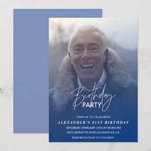Navy blue Men Photo 81st birthday party Invitation