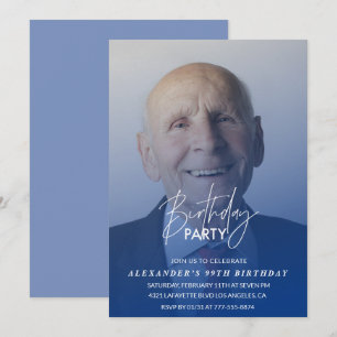 Navy blue Men Photo 99th birthday party Invitation
