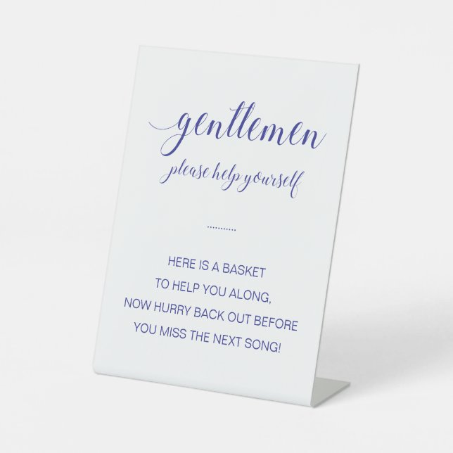 Navy Blue Mens Bathroom Basket Wedding Pedestal Sign (Front)