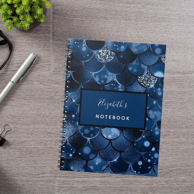 Navy blue mermaid scales name notebook (Creator Uploaded)