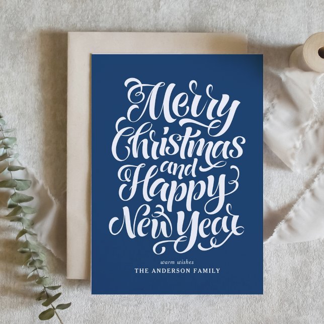 Navy Blue Merry Christmas and a Happy New Year Holiday Card (Creator Uploaded)