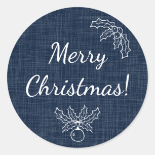 Navy Blue Merry Christmas Burlap Look Sticker