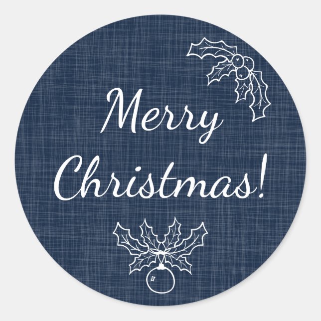 Navy Blue Merry Christmas Burlap Look Sticker (Front)