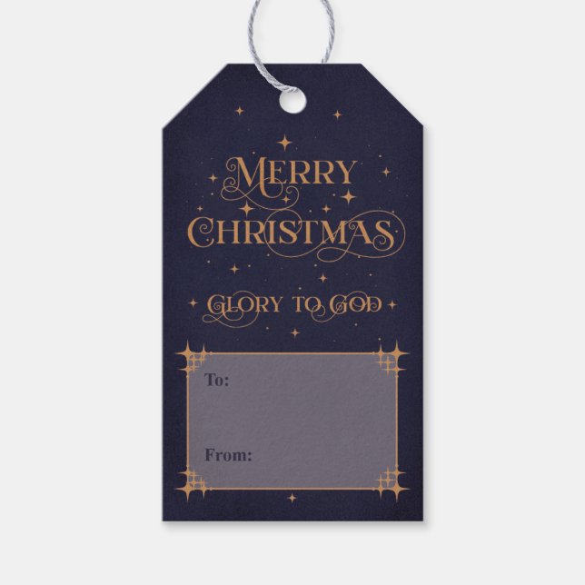 Navy Blue Merry Christmas Gift Tags (Front)