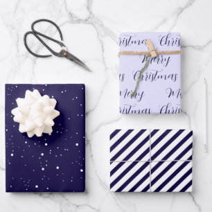 Navy Blue Merry Christmas Mix Wrapping Paper Sheet