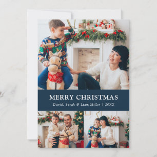 Navy Blue Merry Christmas Photo Collage Card