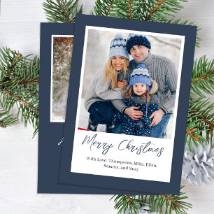 Navy Blue Merry Christmas Simple Photo Holiday Card