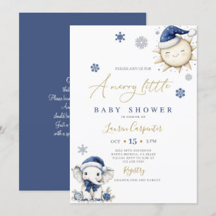 Navy Blue Merry Little Baby Shower Invitation