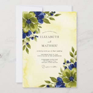 Navy Blue Mesmerizing Botanical Summer Wedding Invitation