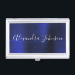 Navy Blue Metallic Foil Modern Business Business Card Holder<br><div class="desc">Navy Blue Foil Metallic Stainless Steel Minimalist Business Card Holder with white lettered script signature typography for the monogram. The Foil Metal Business Card Holders can be customised with your name. Please contact the designer for customised matching items.</div>
