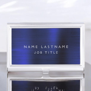 Navy Blue Metallic Foil Modern Business Business Card Holder