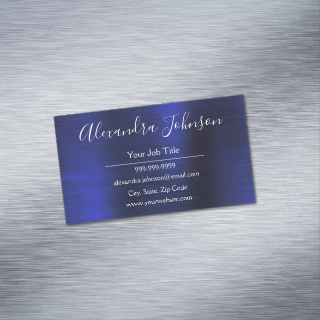 Navy Blue Metallic Foil Modern Business Magnetic Business Card (In Situ)