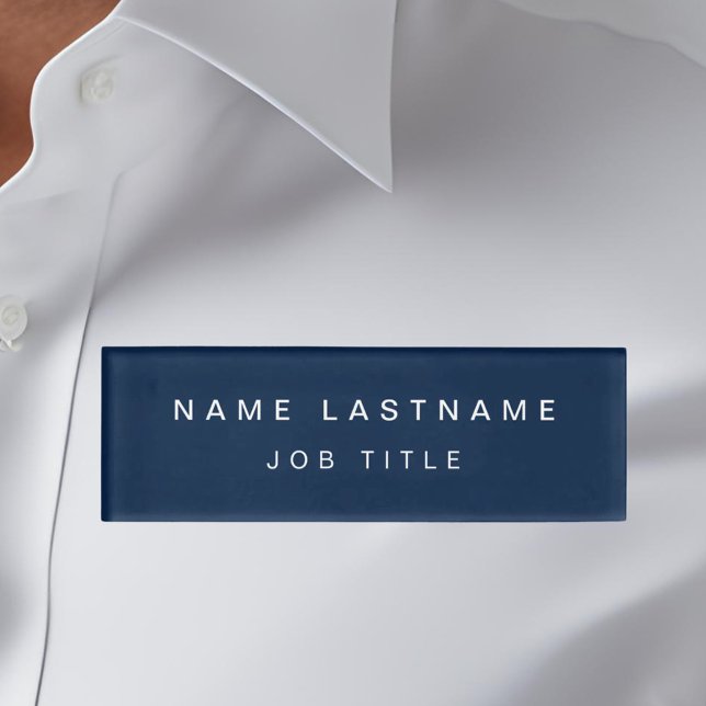 Navy Blue Metallic Foil Modern Business Name Tag (Creator Uploaded)