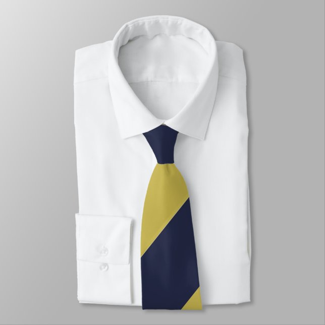 Navy Blue & Metallic Gold Broad Regimental Stripe Tie (Tied)