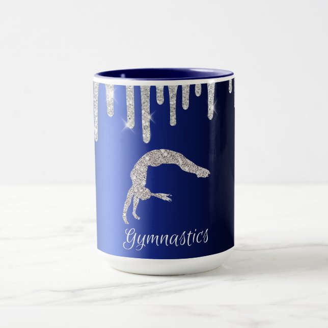 Navy Blue Metallic Silver Sparkle Gymnastics Mug (Center)
