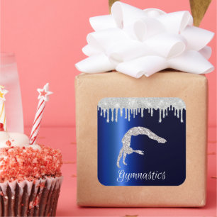 Navy Blue Metallic Silver Sparkle Gymnastics Square Sticker