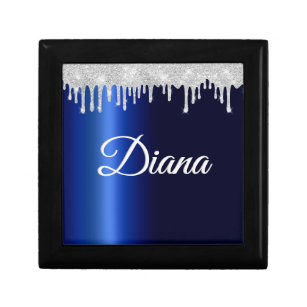 Navy Blue Metallic Silver Sparkle Personalised Gift Box