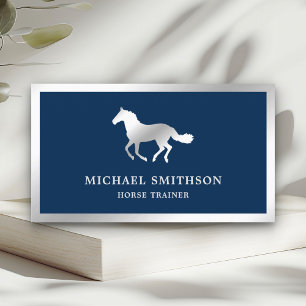 Navy Blue Metallic Steel Horse Riding Instructor Business Card