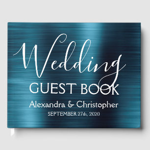 Navy Blue Metallic Wedding Guest Book