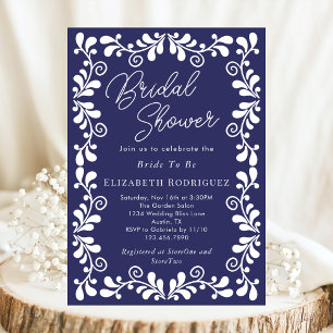 Navy Blue Mexican Fiesta Talavera Bridal Shower Invitation