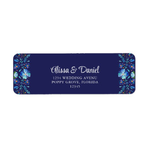 Navy Blue Mexican Floral Fiesta Return Address