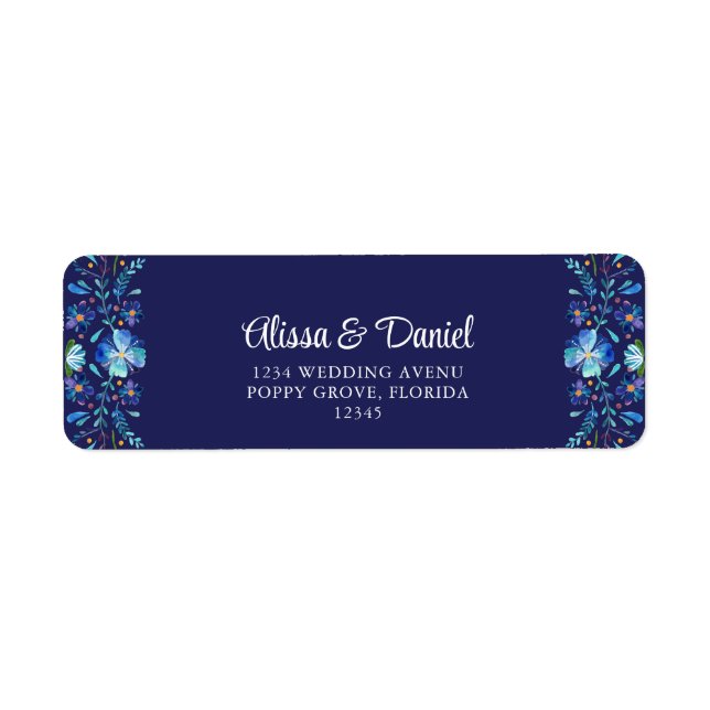 Navy Blue Mexican Floral Fiesta Return Address (Front)