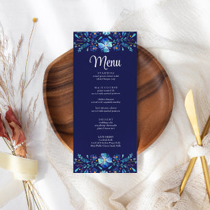 Navy Blue Mexican Floral Fiesta Wedding Menu Card