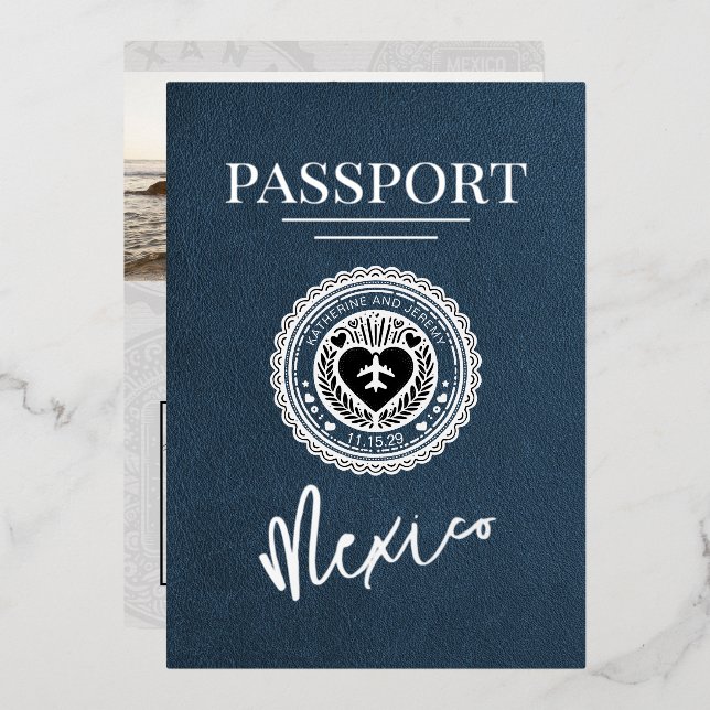 Navy Blue Mexico Passport Wedding (Front/Back)
