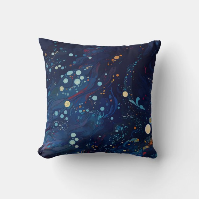Navy blue midnight swirl galaxy abstract cushion (Front)