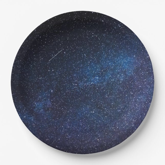 Navy Blue Milkyway Nightsky Galaxy Birthday Paper Plate (Front)