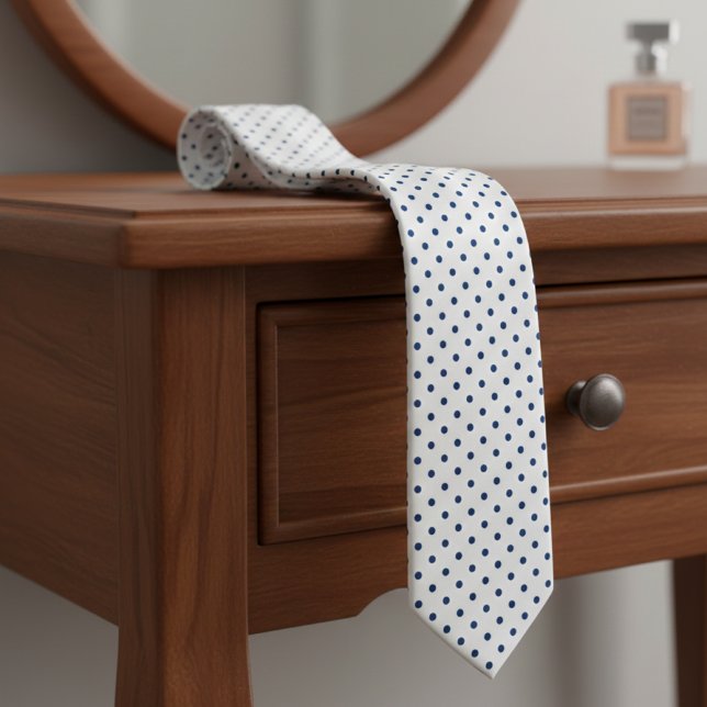 Navy Blue Mini Polka Dot Pattern on White  Tie (Creator Uploaded)