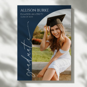 Navy Blue Minimal Minimalist Photo Arch Graduation Announcement