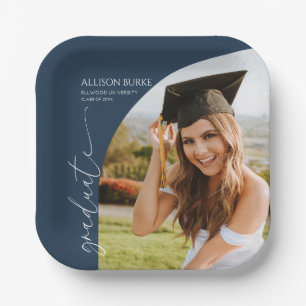 Navy Blue Minimal Minimalist Photo Arch Graduation Paper Plate