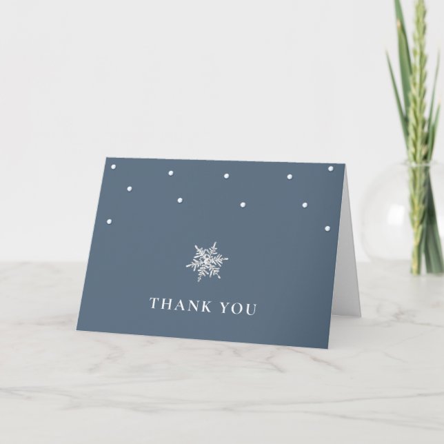 Navy Blue Minimal Modern Snowflake Baby Shower  Thank You Card (Front)