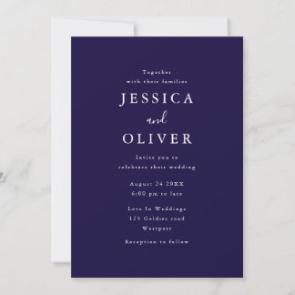 Navy Blue Minimal Modern Wedding Invitation