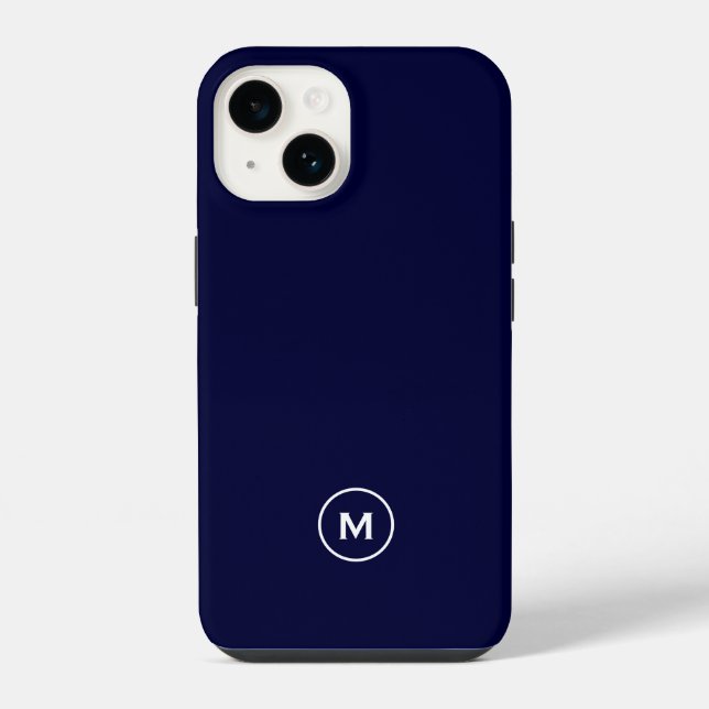Navy Blue Minimal Monogram iPhone Case (Back)
