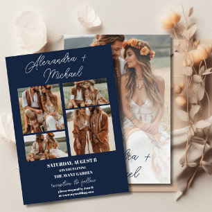 Navy Blue Minimal  Overlay Photo Wedding Invitation