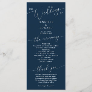 Navy Blue Minimal Wedding Ceremony Program Programme