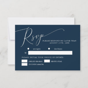 Navy Blue Minimal Wedding Meal Choice RSVP Card
