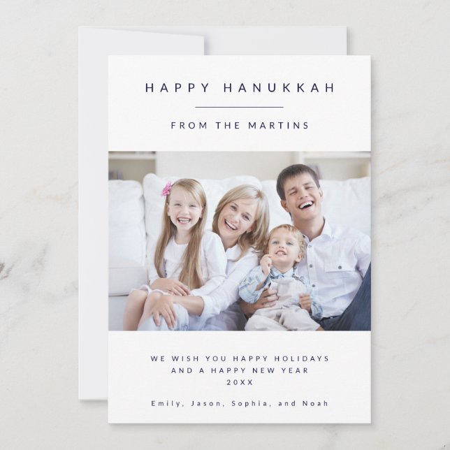 Navy Blue Minimalism | Simple Hanukkah Photo Holiday Card (Front)