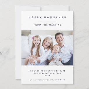 Navy Blue Minimalism   Simple Hanukkah Photo Holiday Card