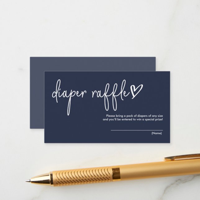 Navy Blue Minimalist Baby Shower Diaper Raffle Enclosure Card (Front/Back In Situ)
