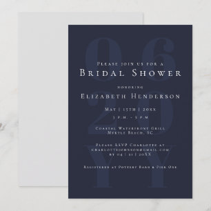 Navy Blue Minimalist Bold Type Bridal Shower Invitation