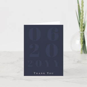 Navy Blue Minimalist Bold Type Photo Wedding Thank You Card